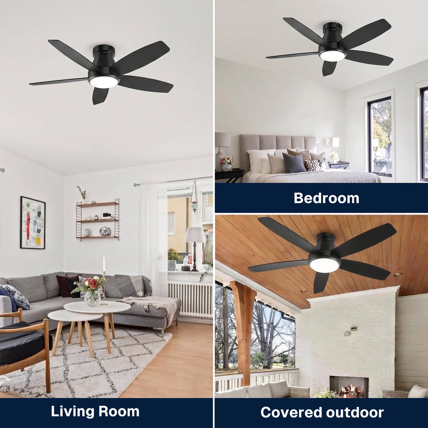 Behome 42" Ceiling Fan, Low Profile Ceiling Fans with Lights and Remote/APP Control, Double-sided Fan Blades, Flush Mount, 6 Speeds & Reversible, 3CCT, Dimmable, Noiseless, for Bedroom, Living Room