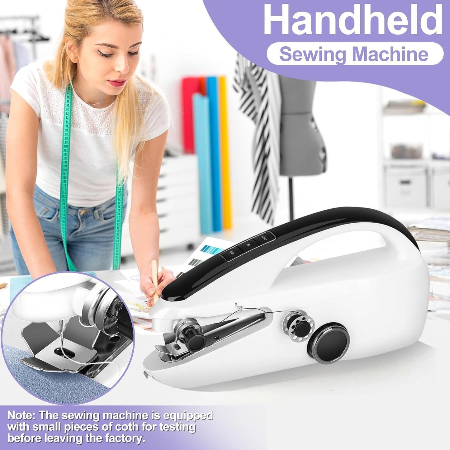 Behome Handheld Sewing Machine with Two Speeds, Mini Sewing Machine for Clothes, Fabrics, and Quick Home Repairs