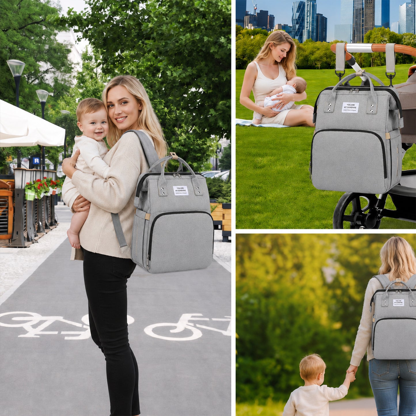 Behome Diaper Bag Backpack, Large Waterproof Baby Bag with Changing Pad, Stroller Straps & Insulated Pockets, Multifunctional Travel Diaper Bags For Mom & Dad