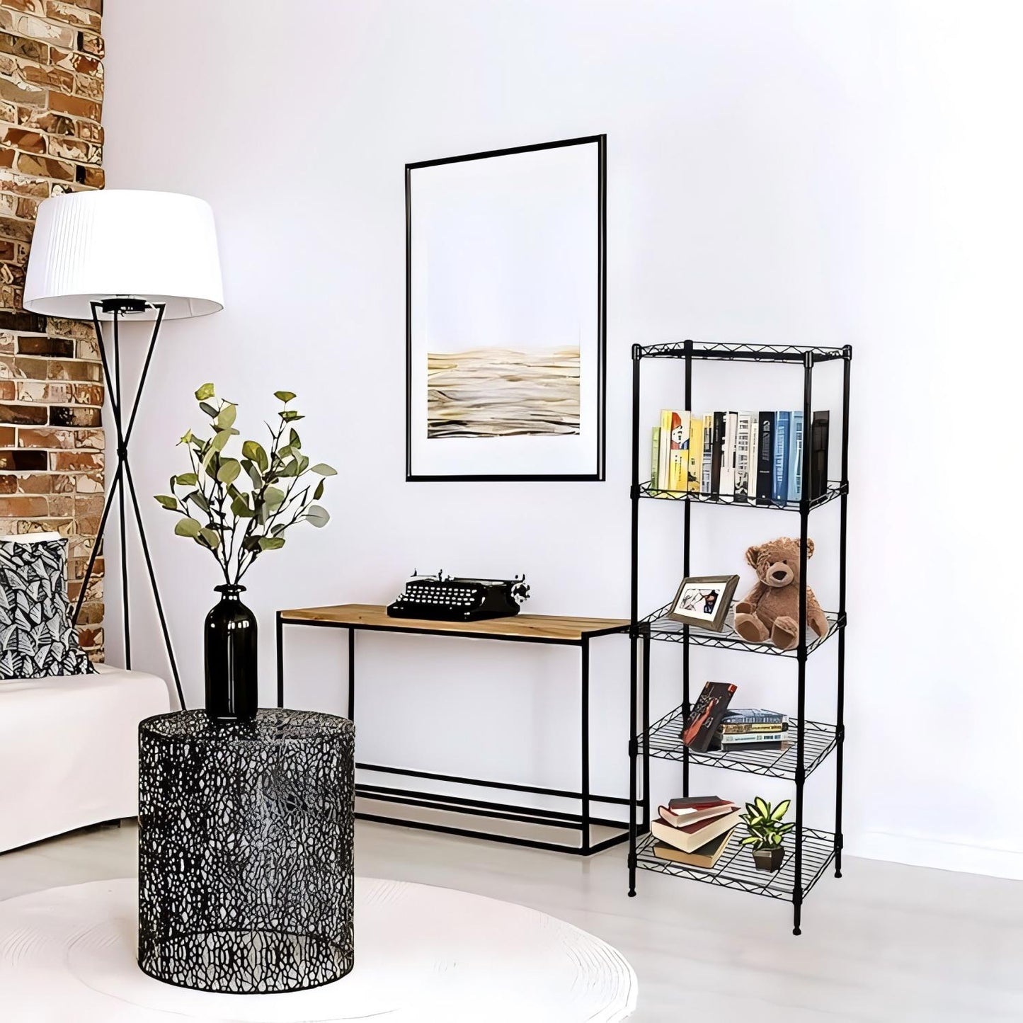 Behome 5-Tier Wire Shelving Unit With 4 Hooks, 21.26"D x 11.4"W x 59"H Adjustable Metal Storage Shelves, Heavy Duty Storage Rack, No-Tool Assembly for Kitchen, Garage, Pantry Closet
