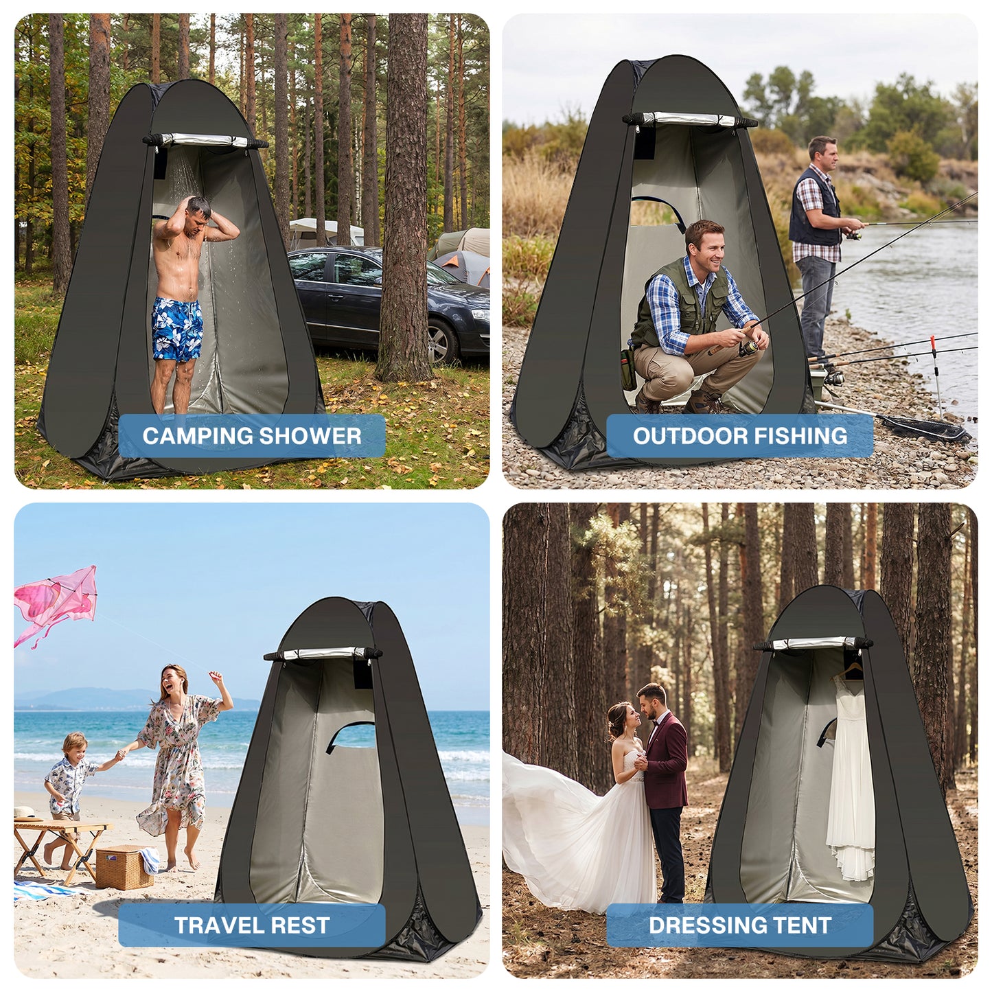 BN-LINK Shower Tent, Portable Privacy Tent with Carry Bag, Outdoor Camping Toilet Tent for Shower,Changing,Dressing, Easy Set Up,Black