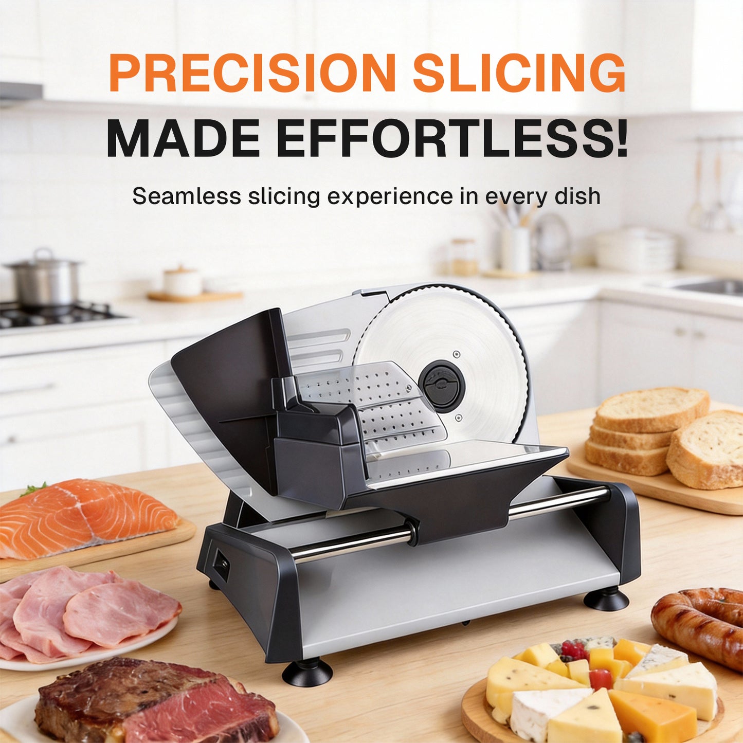 Behome Meat Slicer 200W Electric Automatic Meat, Deli Food Slicer ,Adjustable Thickness for Home Use,Removable 7.5 IN Stainless Steel Blade & Food Pusher,Cuts Meat, Bread and Cheese