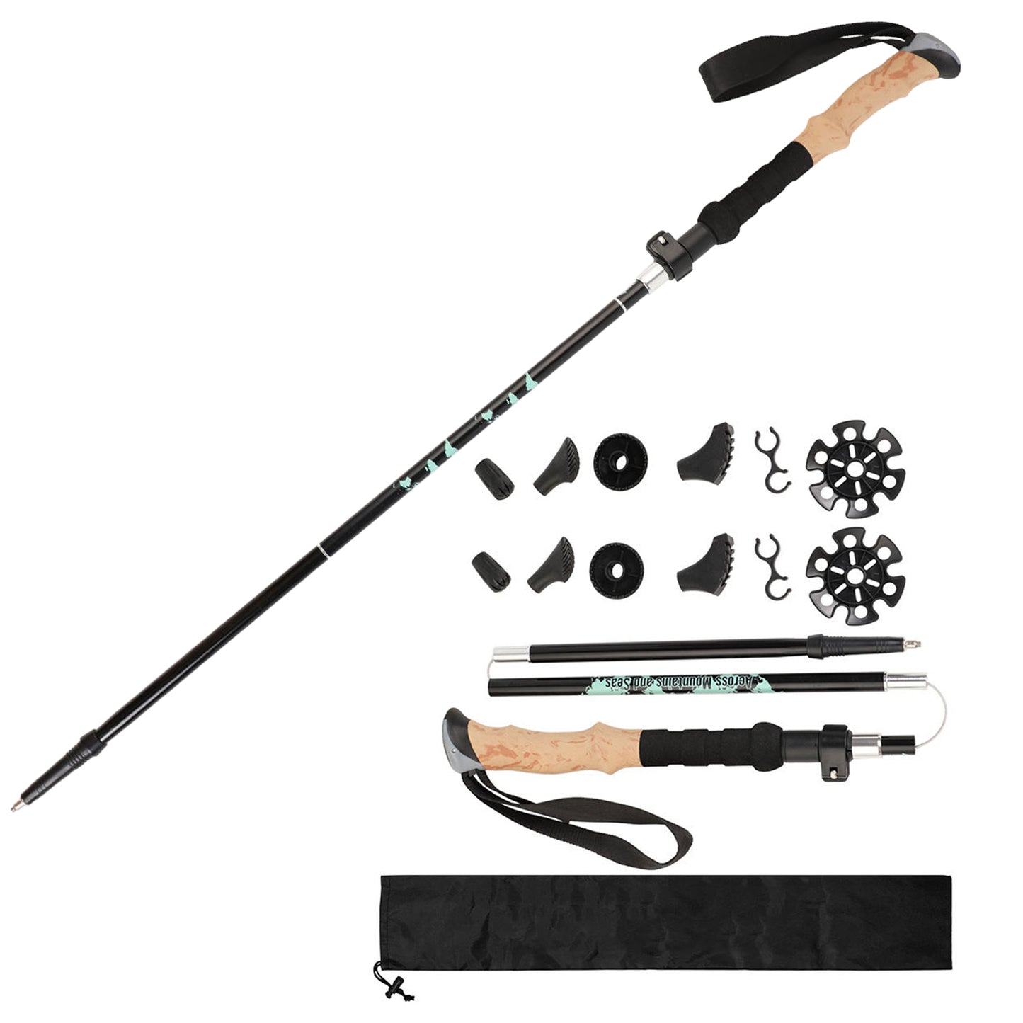 BN-LINK Trekking Poles,2 Pack Collapsible Aluminum Hiking Poles with EVA Grip & Storage Bag, Adjustable-Height Hiking Sticks for Hiking, Camping, Backpacking,Walking