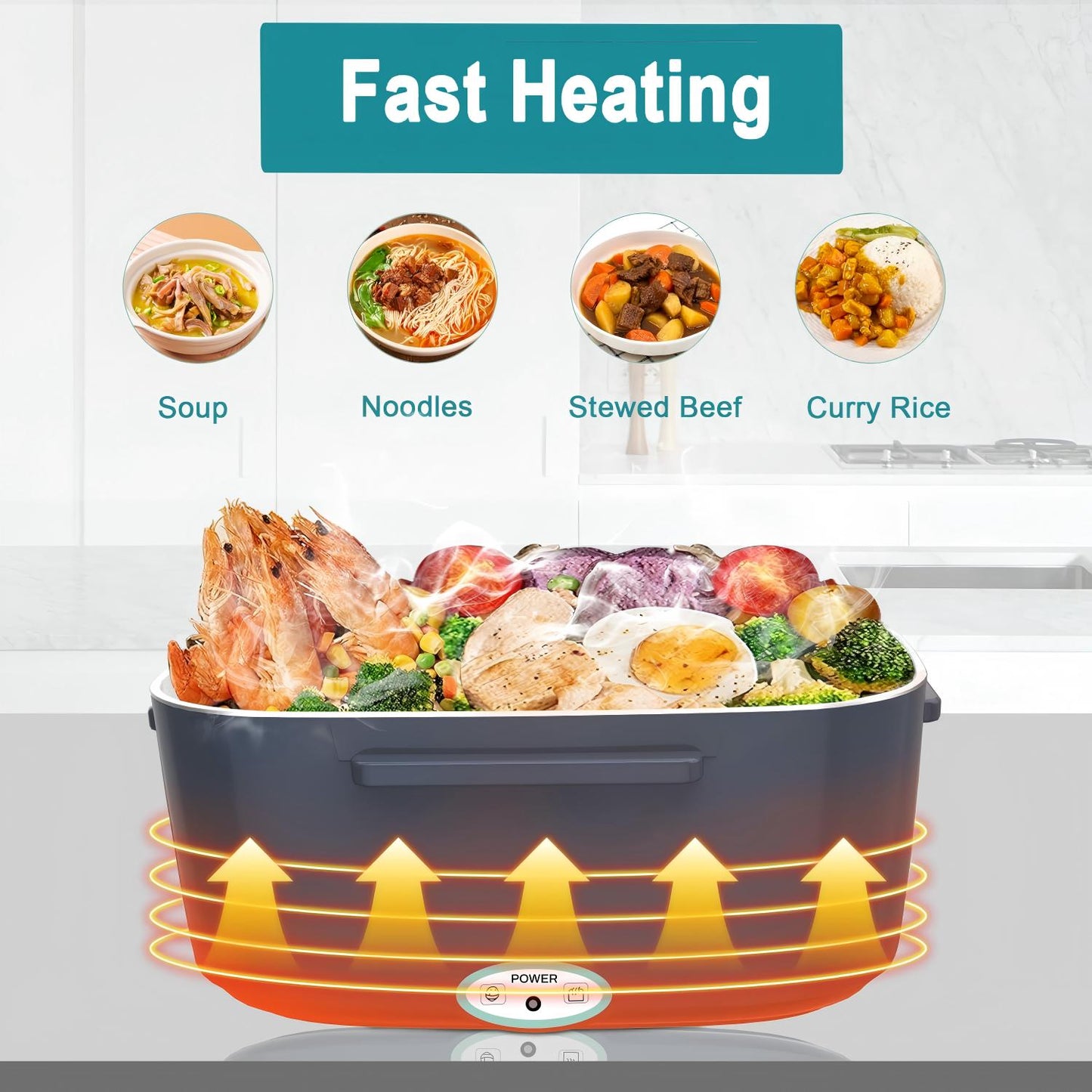 Behome Electric Lunch Box, 3 in 1 Heated Lunch Boxes for Adults, Stainless Steel Food Warmer with 1.5L Container Fork & Spoon, for Work/Car/Truck/Travel