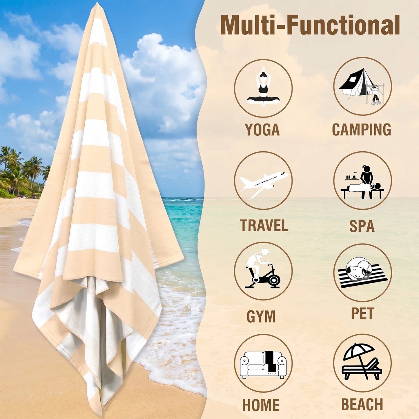 BN-LINK 4 Pack Large Beach Towels, 29.5" x 59.1" Cabana Striped Pool Towels, Super Absorbent & Quick Dry Bath Towel for Swim, Beach, Bathroom, Yoga, Hotel