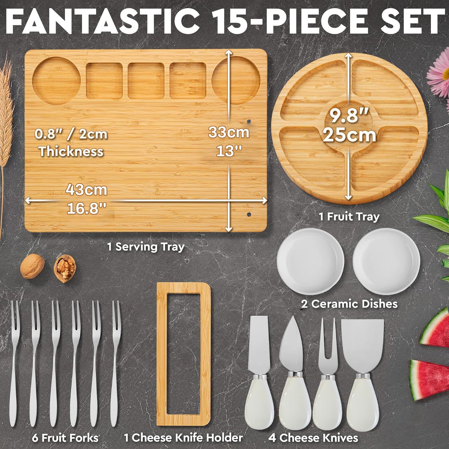 BN-LINK Charcuterie Board Set, Large Cheese Board Set with Accessories, Natural Bamboo Charcuterie Tray Cheese Platter, House Warming Gift & Wedding Gift