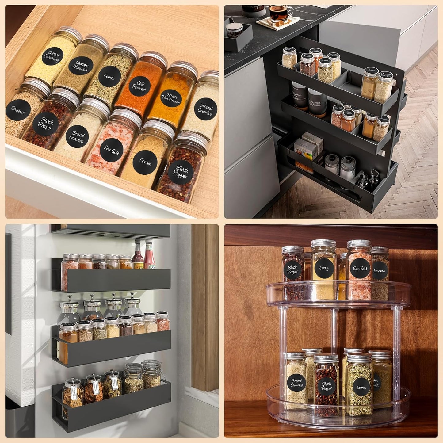 Behome 24 Pcs Glass Spice Jars with Spice Labels, 4oz Empty Square Spice Bottles with Shaker Lids, Airtight Caps, Funnel, Chalk Pen, Seasoning Bottles for Spice Rack, Drawer, Cabinet