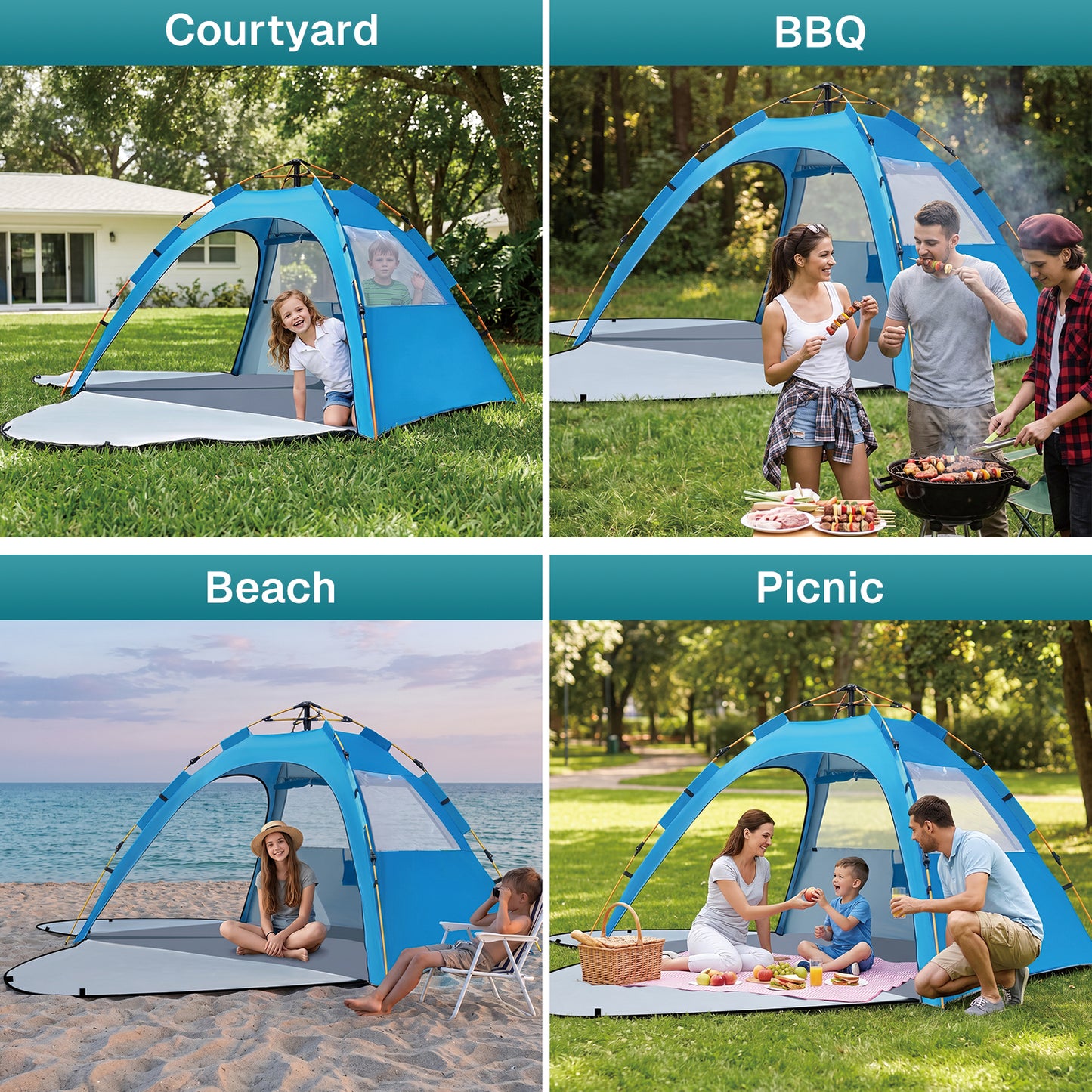 BN-LINK Pop up Beach Tent, 2-3 Person Beach Tent Sun Shelter, Breathable Mesh Window,UPF 50+ UV Protection,Portable Lightweight Beach Shade for Outdoor Camping, Fishing, Family Picnics,Blue