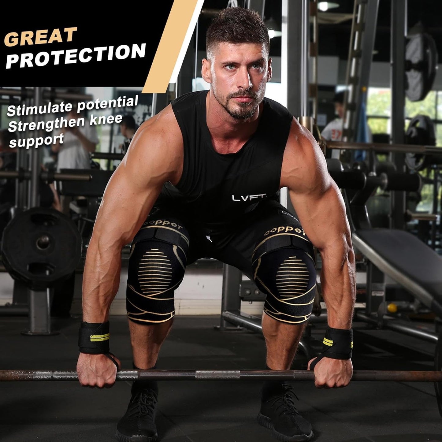 Behome Knee Brace, 2 Pack Copper Knee Braces for Men and Women, Knee Support Compression Sleeeve for Pain Relief