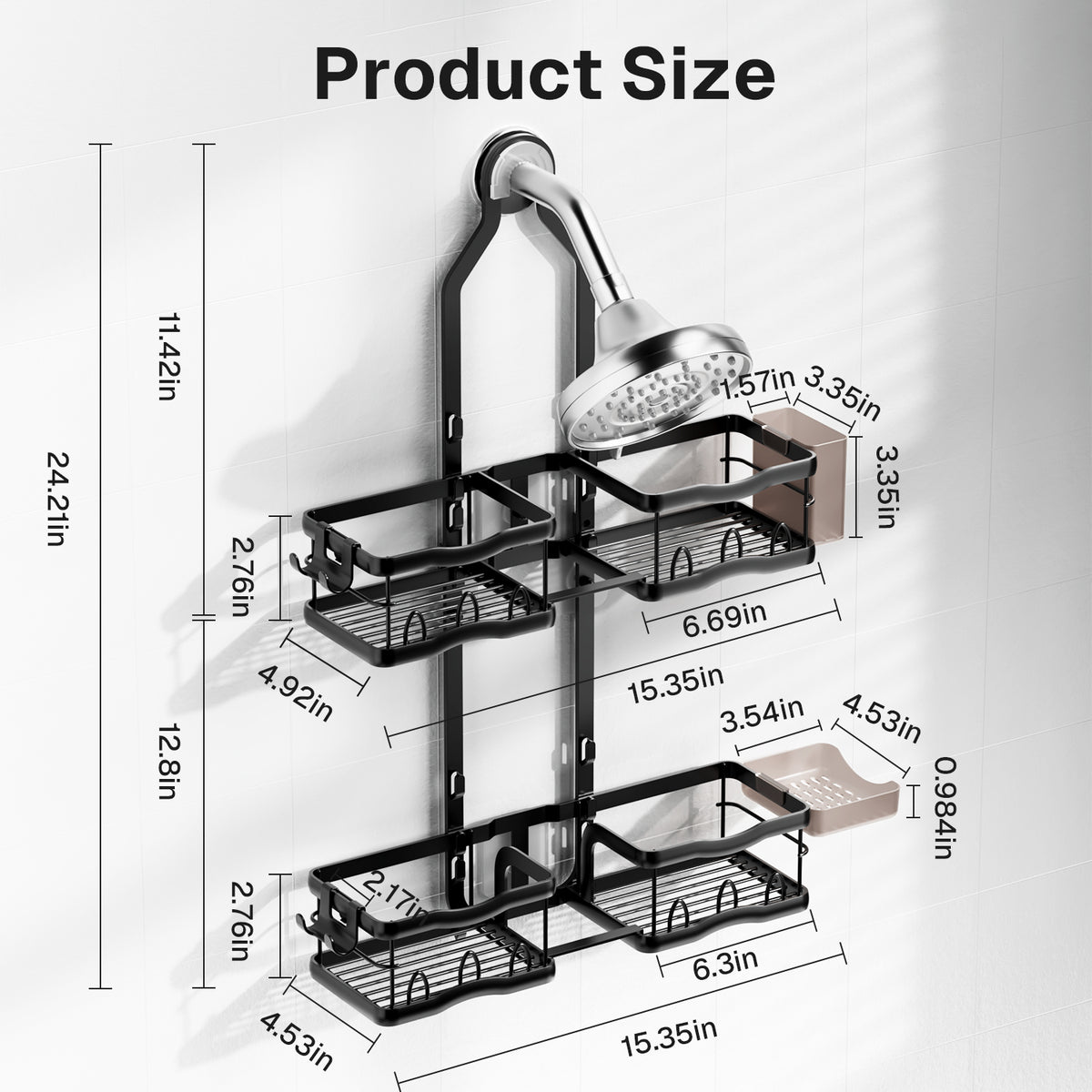 Behome Hanging Shower Caddy, Rustproof Shower Organizer with Soap Holder and Hooks, Over Showerhead Caddy for Bathroom, Black