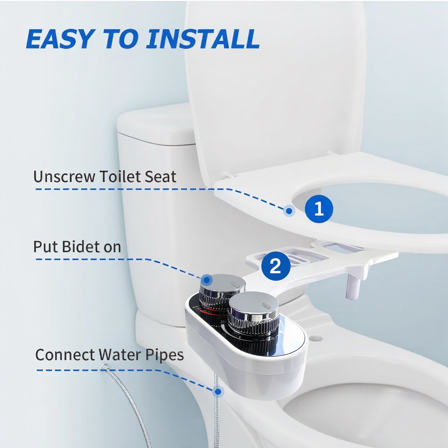 Behome Bidet Attachment for Toilet, Non-Electric Bidet Attachment for Toilet Seat, Easy Install Bidet Toilet Seat Attachment with Adjustable Water Pressure/ Temperature Switch