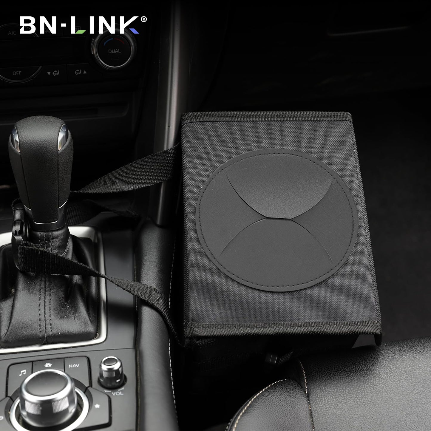 BN-LINK Car Trash Can with Lid, Leak-Proof & Waterproof Car Garbage Can with Storage Pockets, Hanging Auto Trash Bin for SUV, Truck & Back Seat Organizer, Black