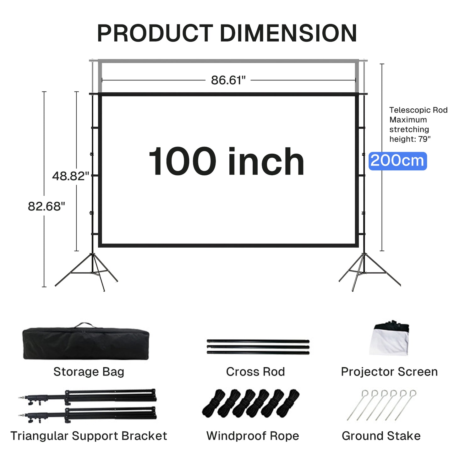BN-LINK 100 inch Projector Screen with Stand, 16:9 4K HD Portable Movie Screen Indoor Outdoor, Foldable Wrinkle-Free Projection Screen for Home Theater, Camping,Parties