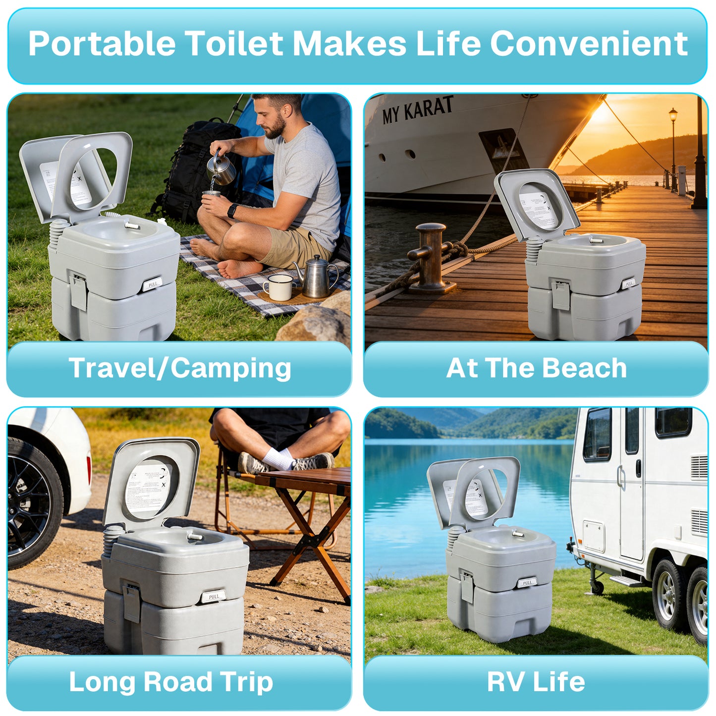 BN-LINK Portable Camping Toilet, Porta Potty for Adults, 5.3 Gallon Waste Tank, Travel Toilet for RV Camping, Boating, Hiking