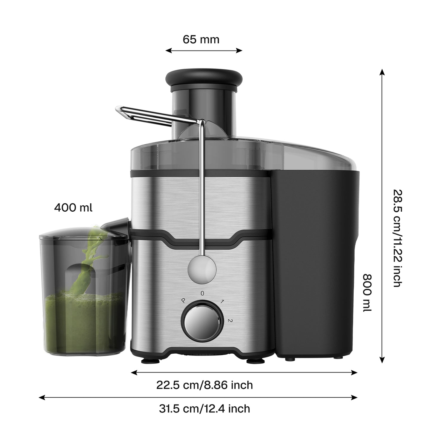 Behome Juicer Machines, 400W Juice Extractor with 2 Speeds,Centrifugal Juicer with 2.6" Wide Feed Chute for Vegetable&Fruit, Easy to Clean, Black