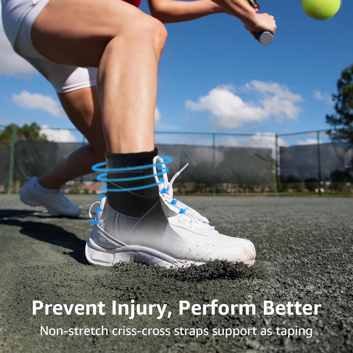 BN-LINK Ankle Brace, Ankle Compression Sleeve With Adjustable Wrap, Ankle Support for Sprained Ankle, Plantar Fasciitis Relief Brace, for Sports, XL, Blue
