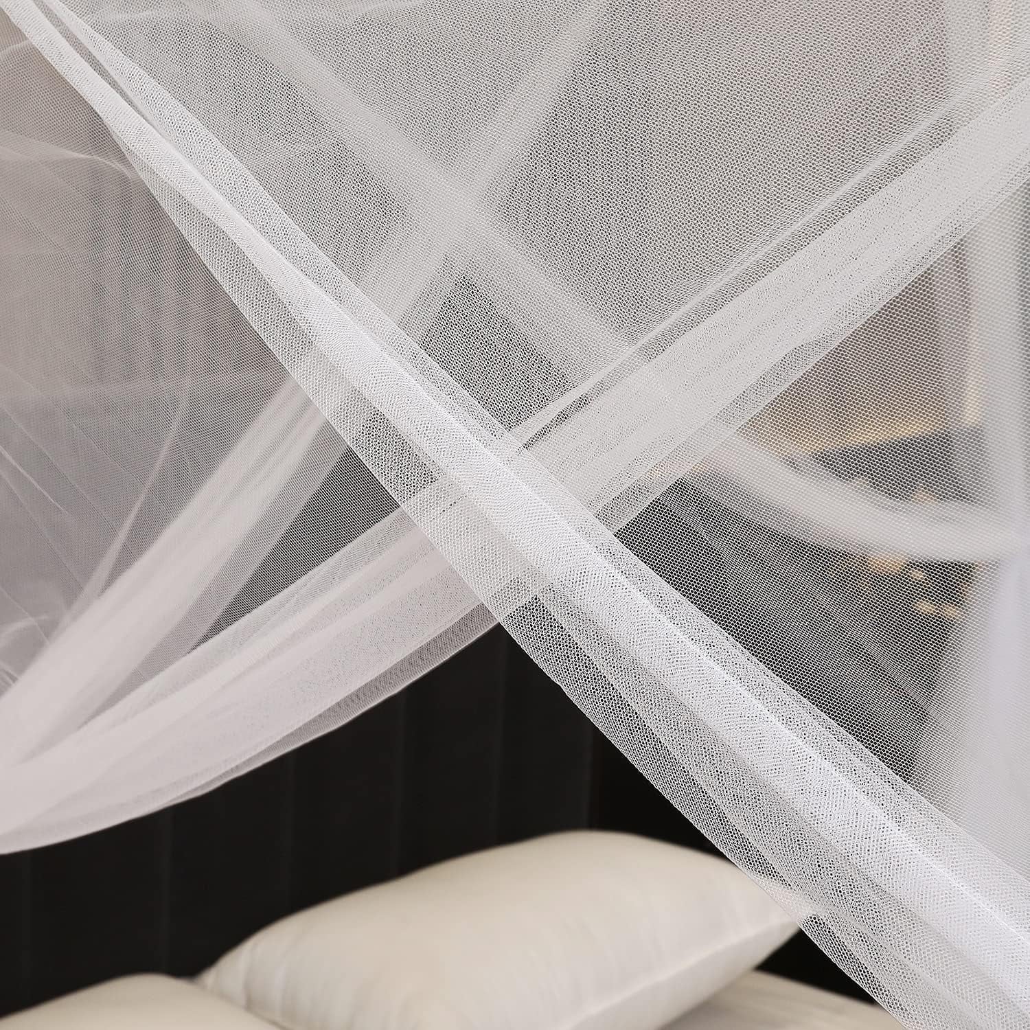 BN-LINK Bed Canopy for Full Queen King Size Bed, Canopy Bed Curtains Elegant Mosquito Net, Mosquito Netting for Camping Patio Indoor Outdoor Bug Net, White