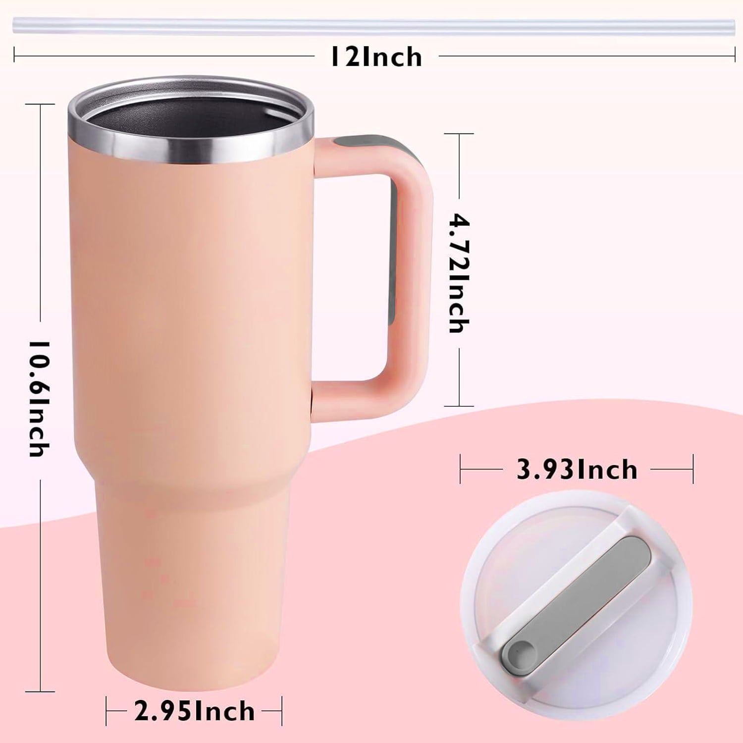 BN-LINK 40 oz Tumbler with Handle and Straw Lid, Simple Modern Design, Insulated Cup Reusable Stainless Steel, Water Bottle Travel Mug Cup holder Friendly, Gifts for Women Men (Pink)