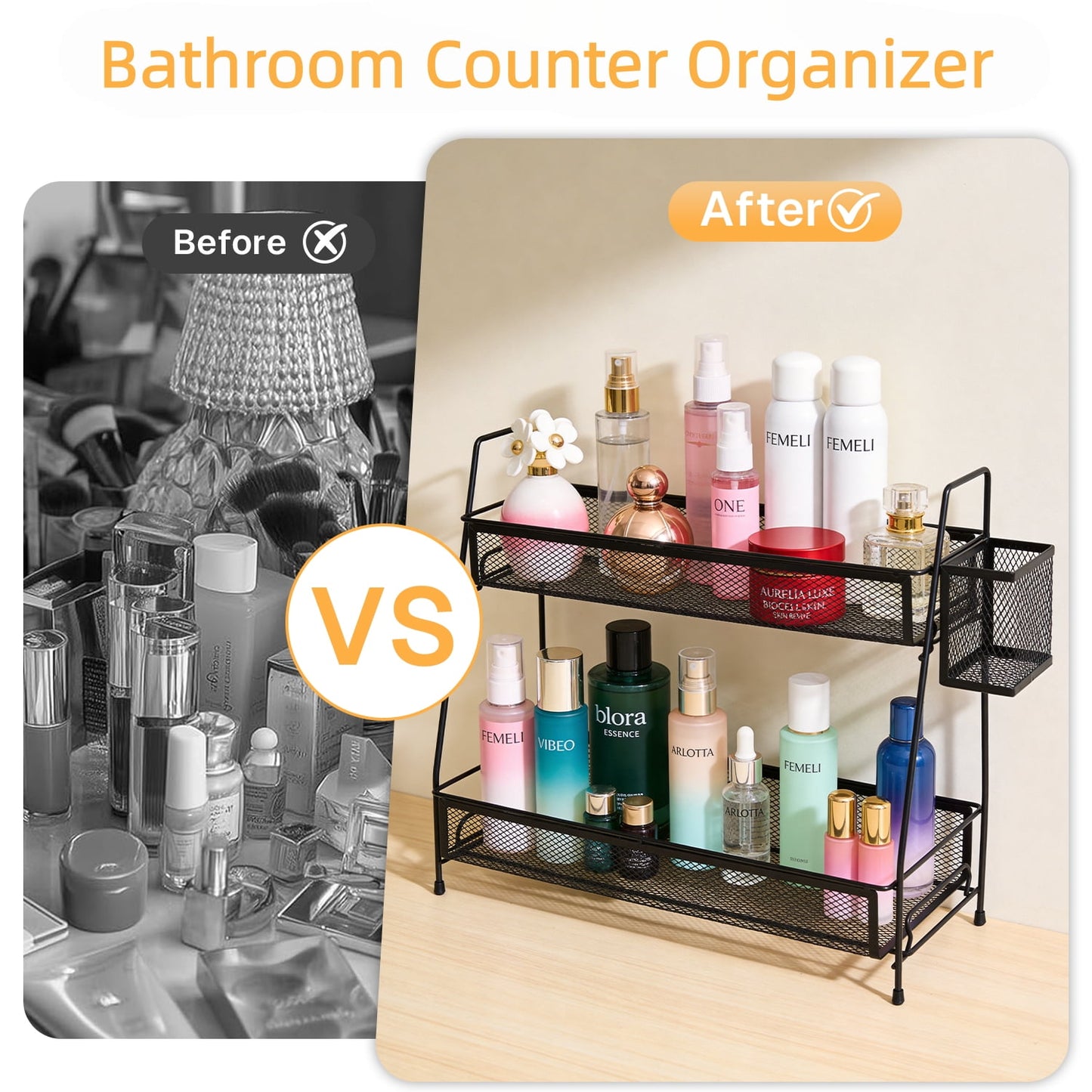 Behome Bathroom Counter Organizer, 2 Tier Vanity Organizer and Storage for Cosmetic Skincare Perfume, Storage Organizers for Bathroom, Kitchen, Dresser, Black