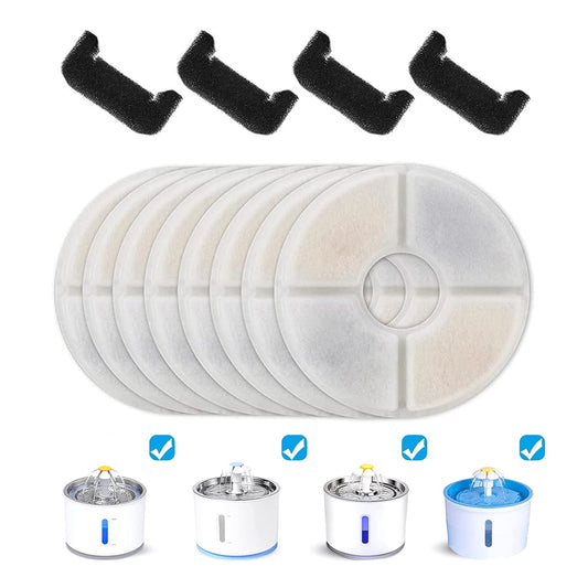 Behome 12 Pack Cat Water Fountain Filters, Triple Filtration System Pet Cat Fountain Replacement Filter for 84oz/2.5L Pet Dog Drinking Water Dispenser(8 Filters & 4 Sponges)