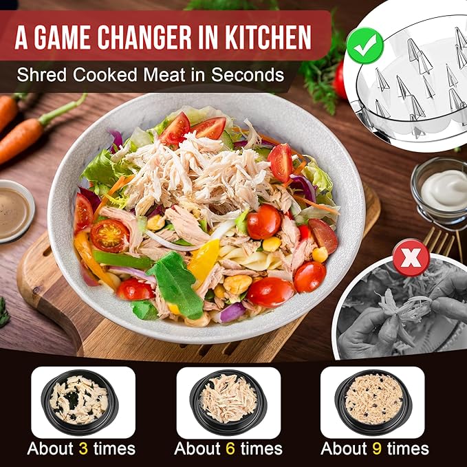 Behome 10" Chicken Shredder Tool Twist, Large Visible Meat Shredder Grinder, Strong Anti-Slip Base, Ergonomic Handle, for Pork Beef Chicken, Black