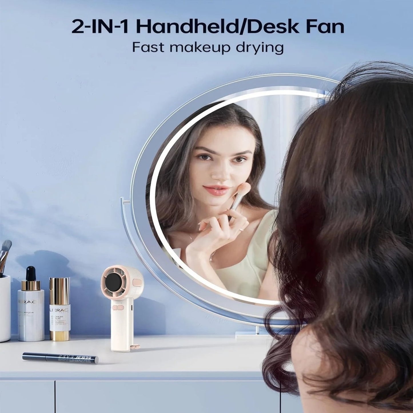 BN-LINK Mini Handheld Fan, Four Speeds Adjustable USB Rechargeable Fan, Portable Fan With Hook & Digital Display, Gifts for Makeup Stylish Girl Women Men Indoor/Outdoor Travel, White
