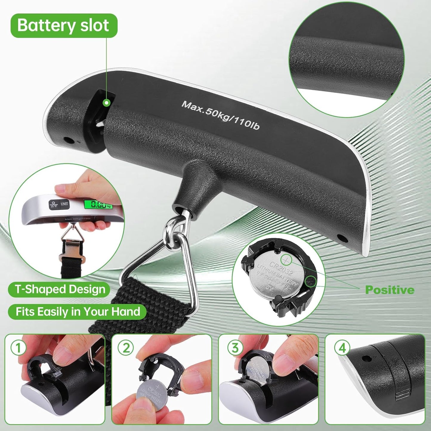 Behome Digital Luggage Scale, Hanging Baggage Scale with Temperature Sensor, Portable Travel Suitcase Weighing Scale with LCD Display, 110 Pounds, Battery Included