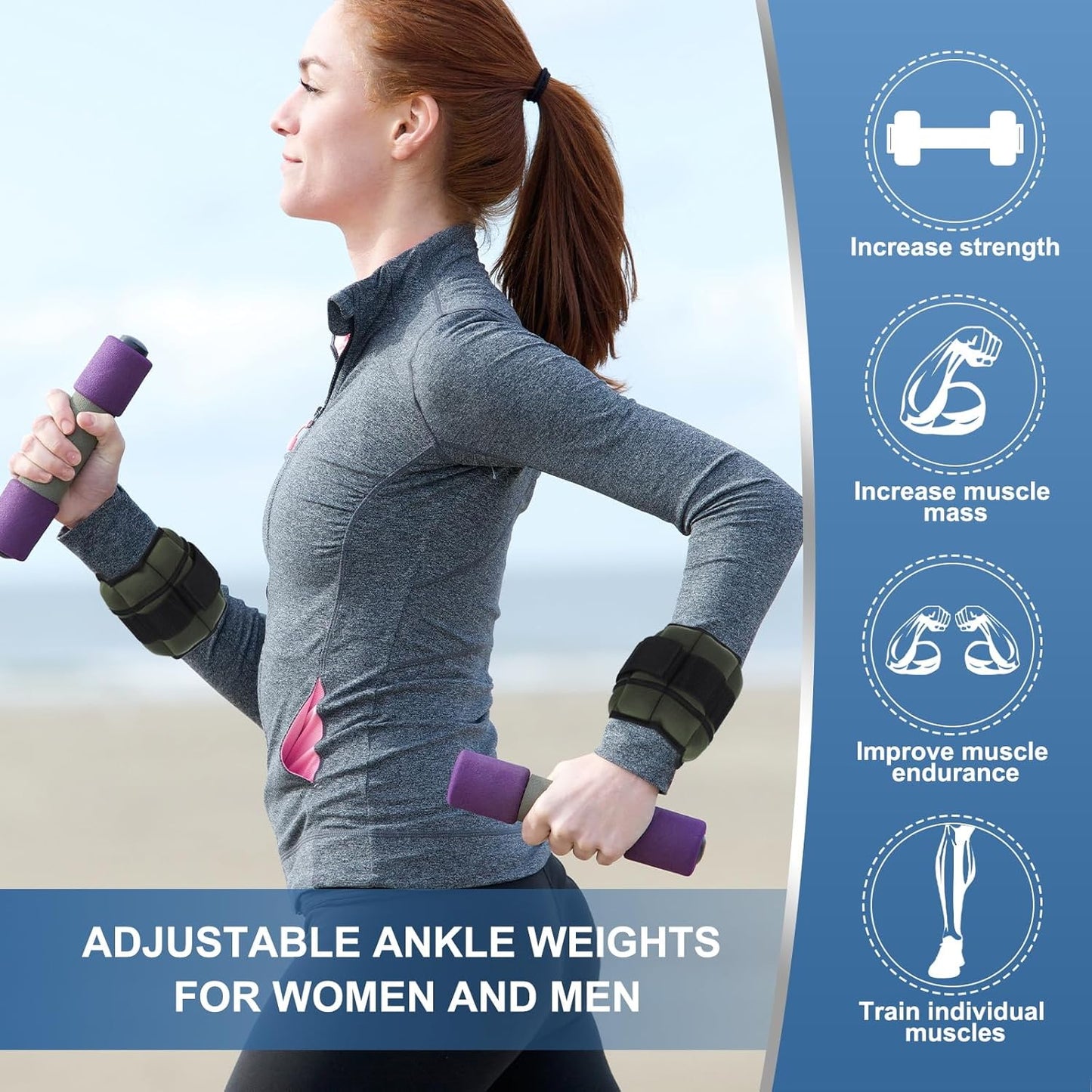BN-LINK Adjustable Ankle Weights Set 1Pair (5lbs*2) Removable Sandbags Leg Arm Weights for Women Men,Modularized Leg Weight Straps for Yoga, Walking, Running, Aerobics, Gym
