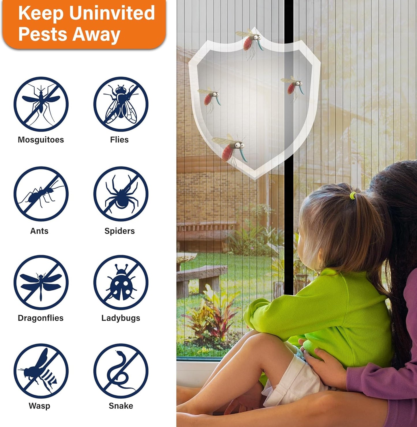 Behome Magnetic Screen Door Fit 39" x 83" , Self Sealing & Hands Free Door Net Screen with Magnet, Heavy Duty Screen Door Mesh for Front/Back Patio Doors, Bugs Out & Breeze In