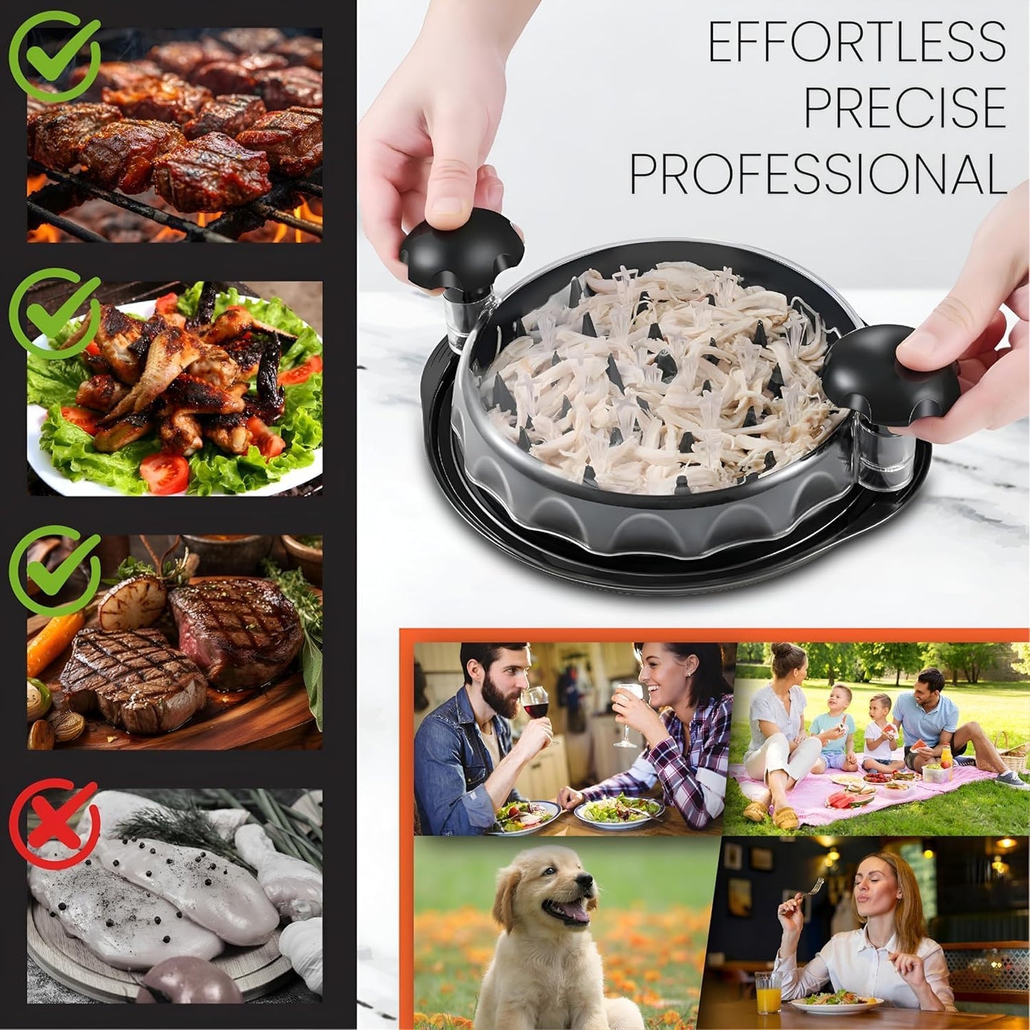 Behome 10" Chicken Shredder Tool Twist, Large Visible Meat Shredder Grinder, Strong Anti-Slip Base, Ergonomic Handle, for Pork Beef Chicken, Black