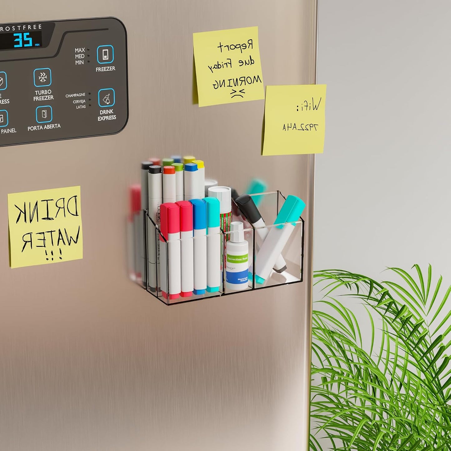 Behome Magnetic Pen Holder, Dry Erase Marker Holder for Whiteboard Fridge, Wall Mounted Acrylic Magnet Pen Holder with Adhesive, Classroom and Locker Magnetic Organizer