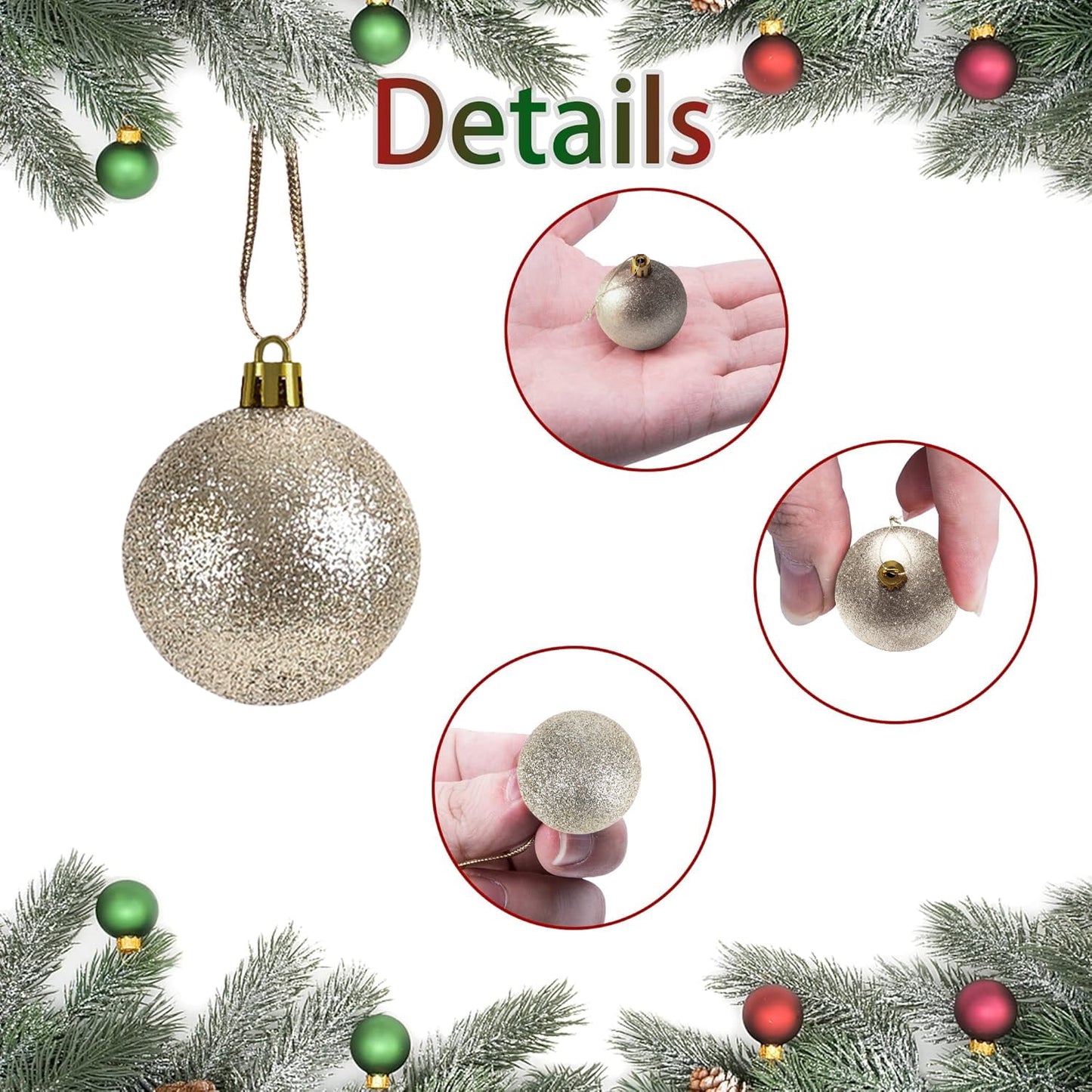 Behome 24 Packs Christmas Ball Ornaments, 2.36 Inches Plastic Hanging Xmas Balls Decorations for Xmas Tree, Holiday, Wedding, Party