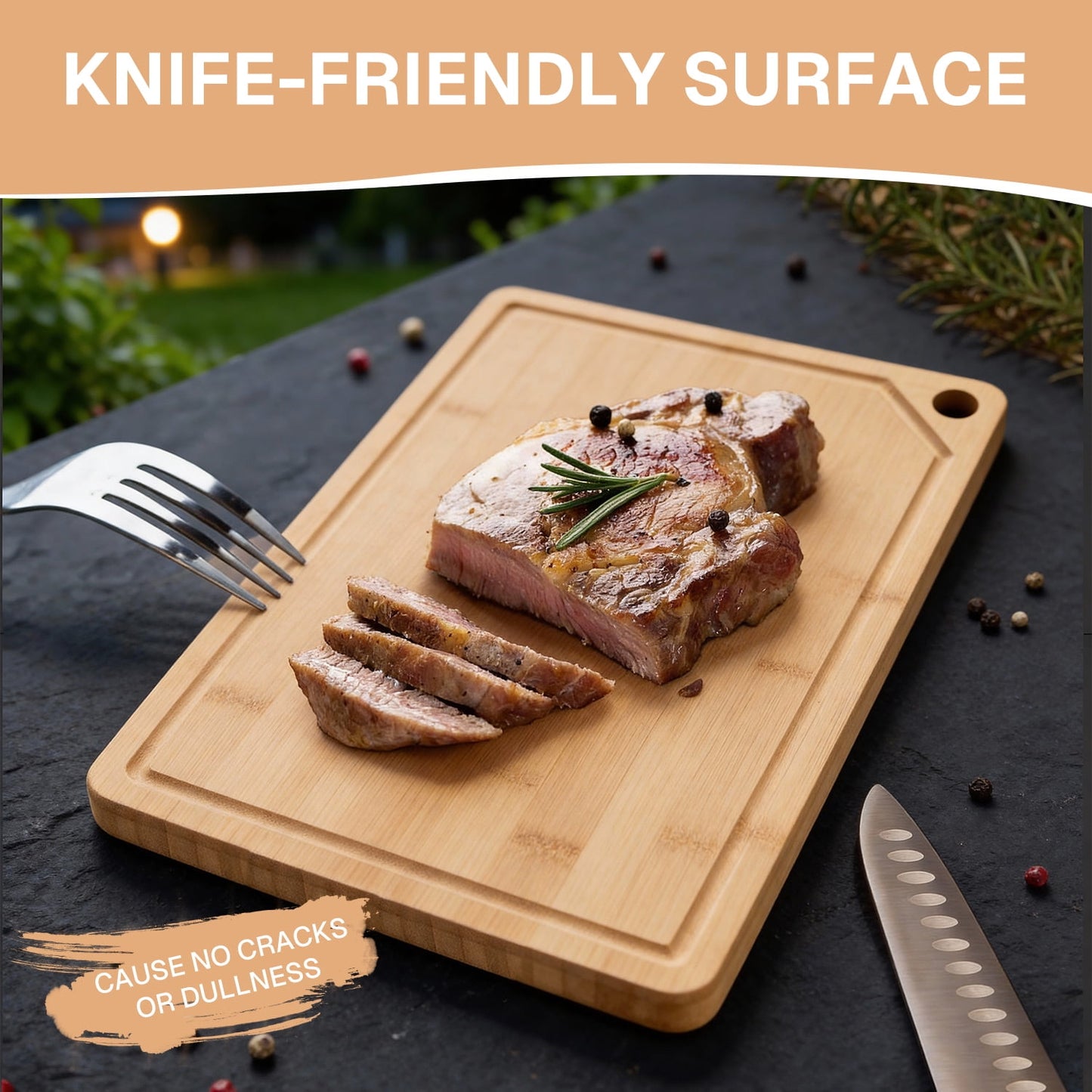 Behome Bamboo Cutting Board for Kitchen, Extra Large Wood Chopping Board with Hanging Hole and Deep Juice Groove, Serving Boards for Meat, Vegetables & Fruits, 18.0" x 11.81"