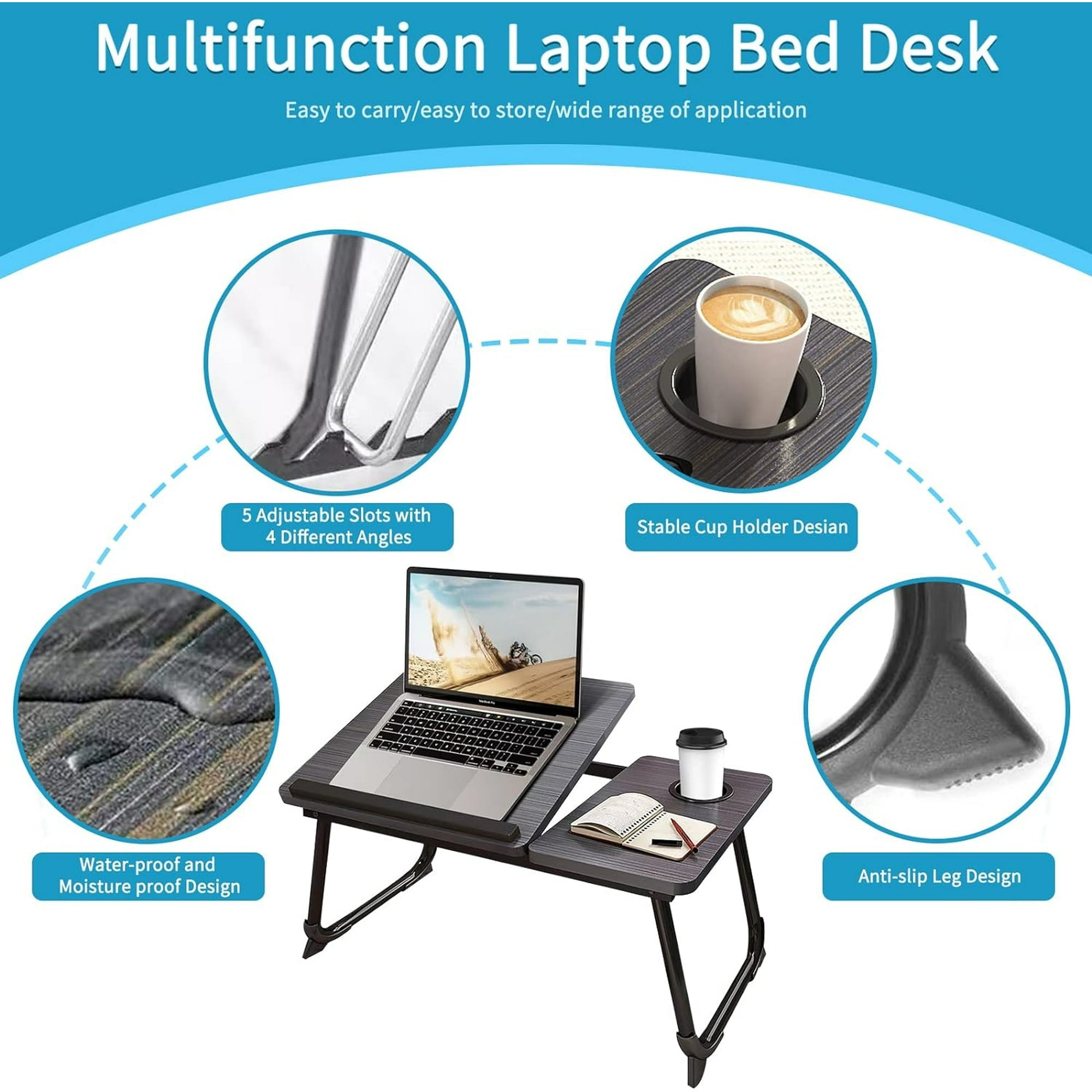 BN-LINK Laptop Desk for Bed or Couch, Lap Desk, Woking in Bed Desk, Home Office Desks, Breakfast Tray, Desk with Cup Holder, Laptop Stand for Bed, Fordable Legs Desk (Black)