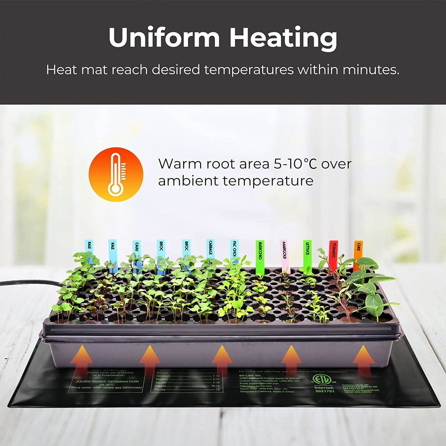 BN-LINK Seedling Heat Mat Warm Hydroponic Heating Pad Waterproof, 10" x 20.75" Mat for Seed Starting Greenhouse and Germination
