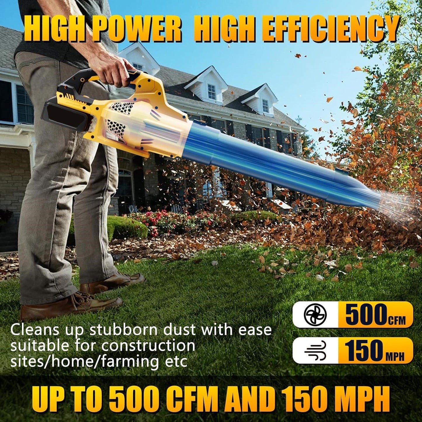 BN-LINK Cordless Leaf Blower, 20V Electric Leaf Blower with 6 Speed Settings, 2 x 1.5Ah High Capacity Battery Powered, for Lawn Care Patio Cleaning