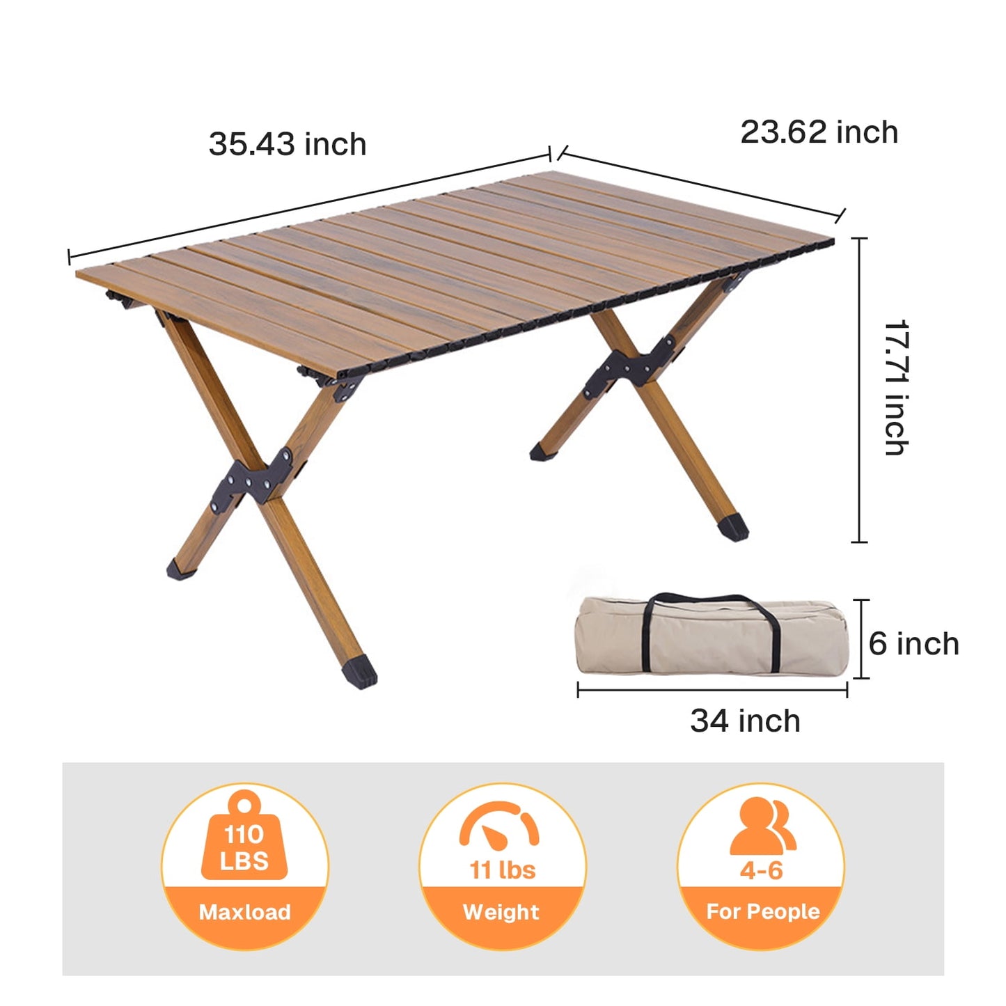 BN-LINK Folding Table Camping Table for Outdoor Barbecue Picnic Table Outdoor Table Garden Table,Lightweight with Carry Bag,35.4" L x 23.6" W x 17.7" H