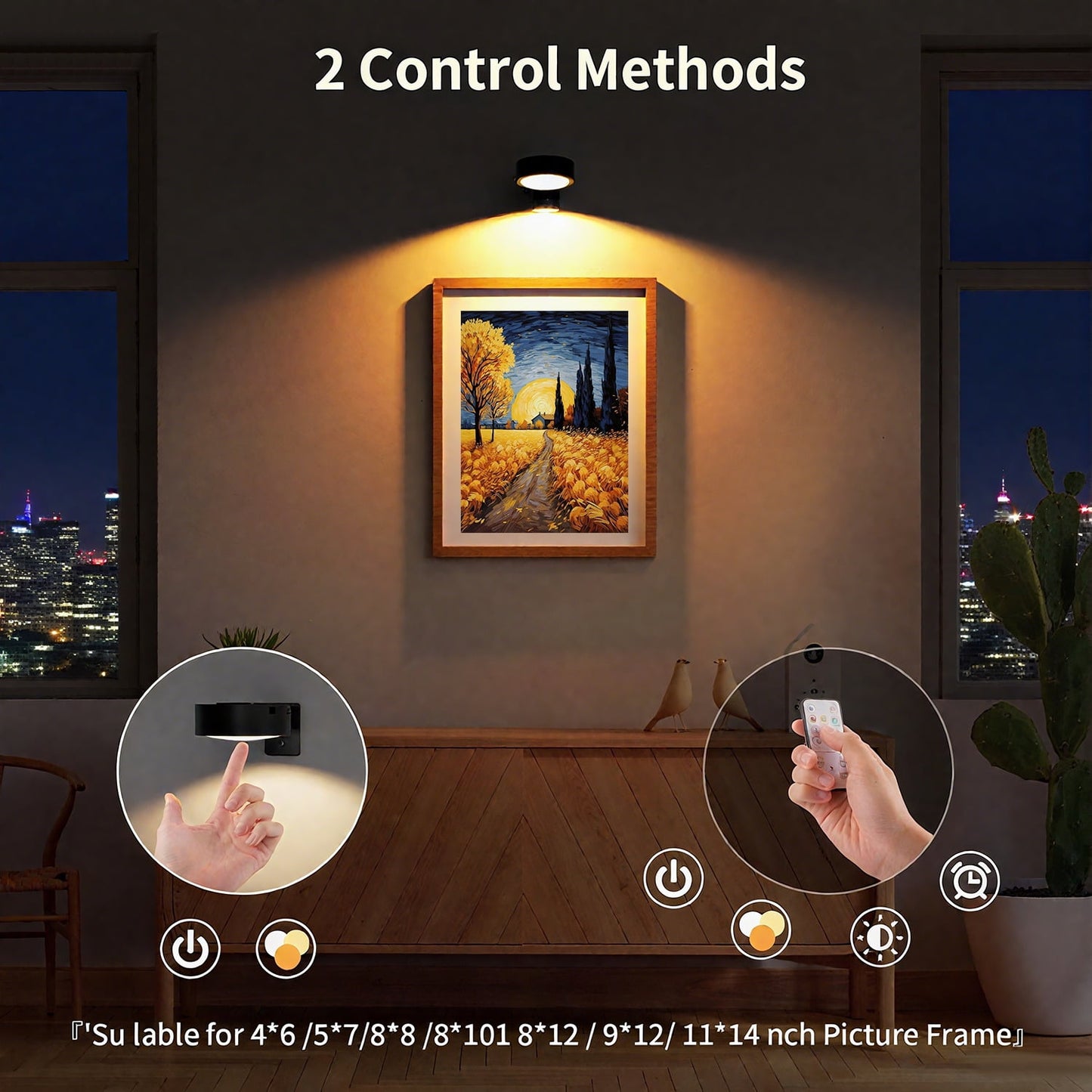 Behome 3 Pack Picture Lights, Magnetic Battery Operated Painting Light with 3 Color Temperatures and 5 Brightness, Remote Dimmable Timer Picture Frame Light for Art Painting, Art Display