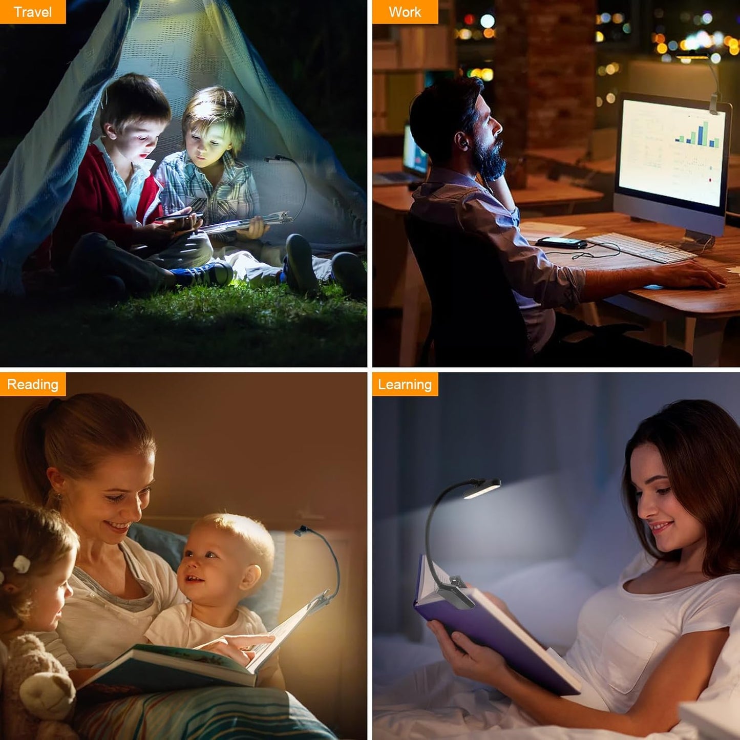 Behome Book Light, 24 LED Rechargeable Reading Light with 3 Color Temperatures and 5 Brightness Levels, Portable Clip on Reading Light for Reading in Bed, Black