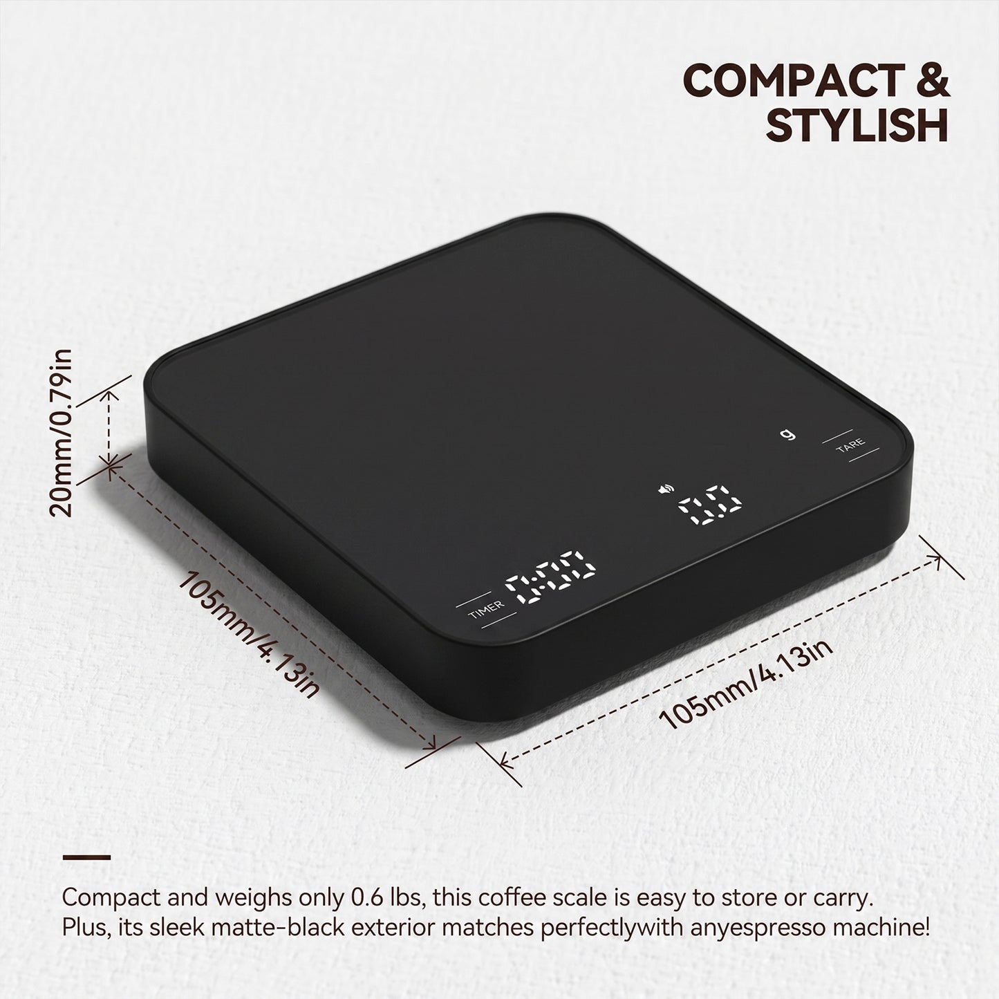 Behome Coffee Scale with Timer,0.1g Precision Mini Espresso Scale,Rechargeable Digital Scale for Espresso, Pour Over, Baking,4 Modes, LED Display,Silicone Waterproof Cover,Black