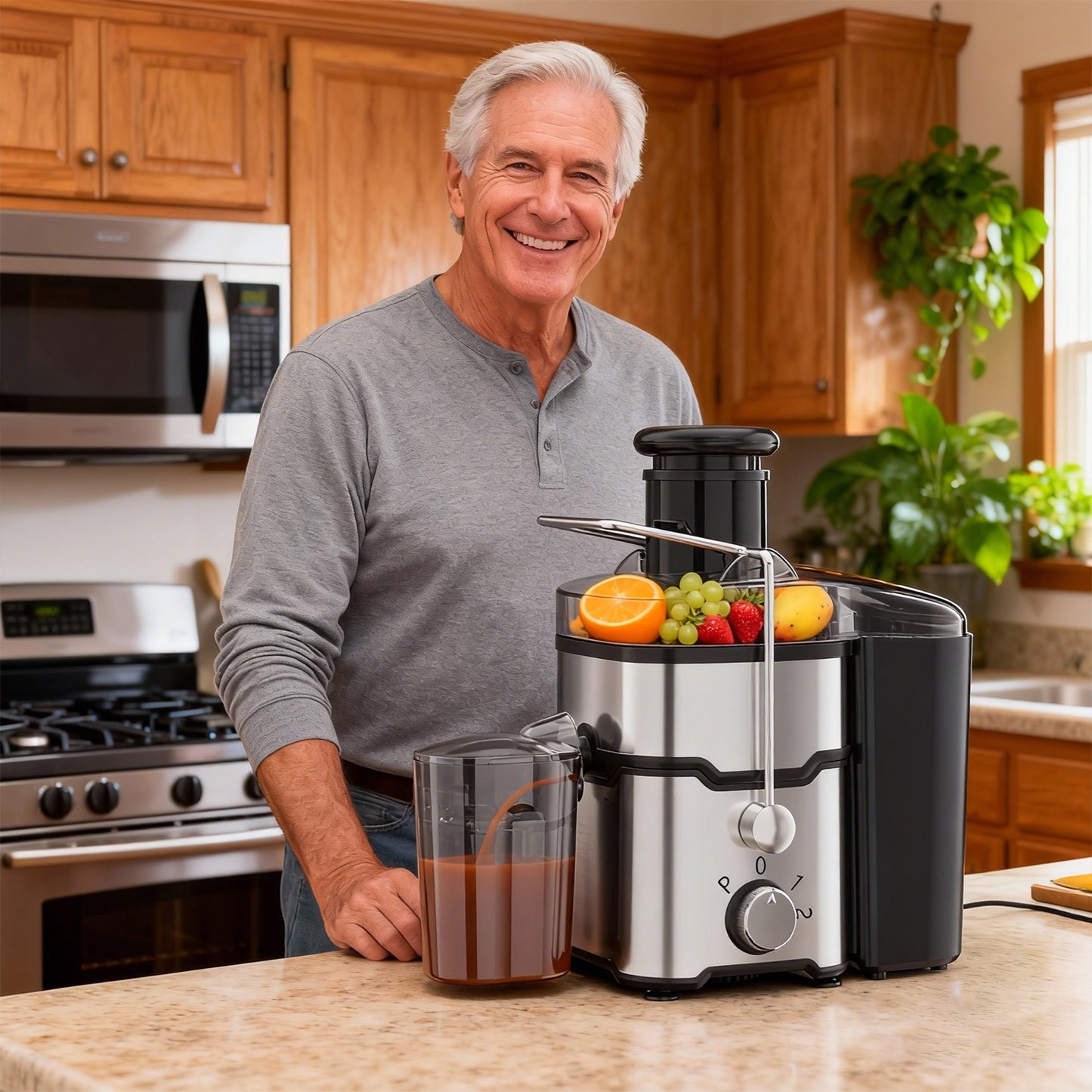 Behome Juicer Machines, 400W Juice Extractor with 2 Speeds,Centrifugal Juicer with 2.6" Wide Feed Chute for Vegetable&Fruit, Easy to Clean, Black