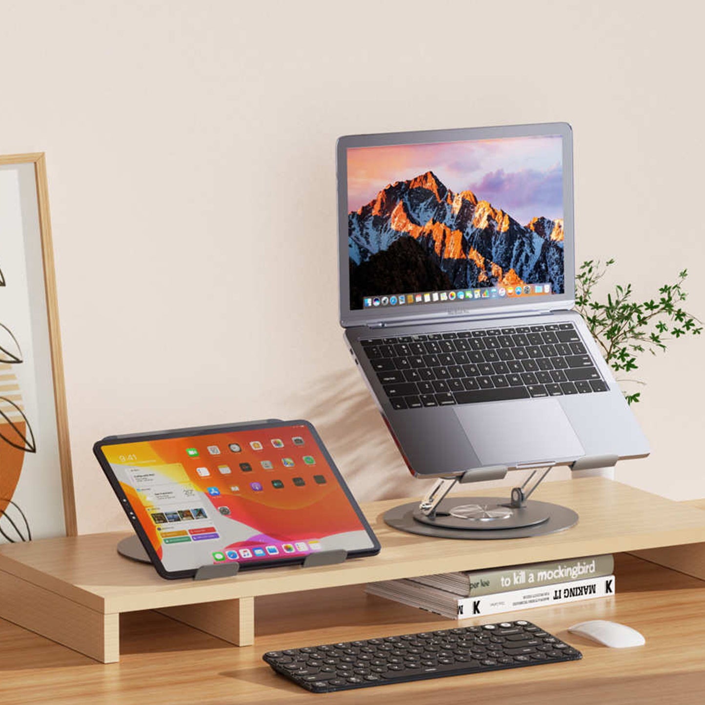 Behome Laptop Stand, Height Adjustable Ergonomic Computer Stand for Desk, Portable and Foldable Laptop Riser for Laptops and Notebook Up to 17 Inch, Black