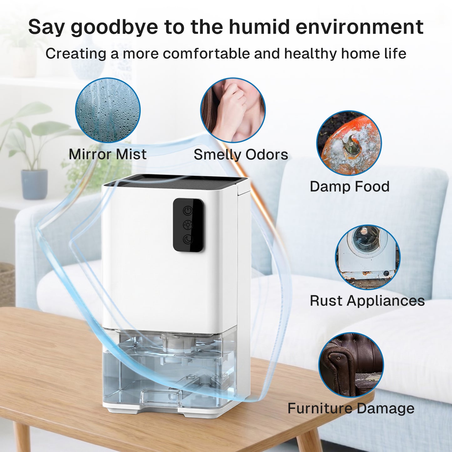 Behome Small Dehumidifiers,41 OZ Dehumidifier Quiet with Auto Shut Off，323 sq.ft Dehumidifiers for Bedroom, Bathroom, RV, 7 Colors LED Light,White
