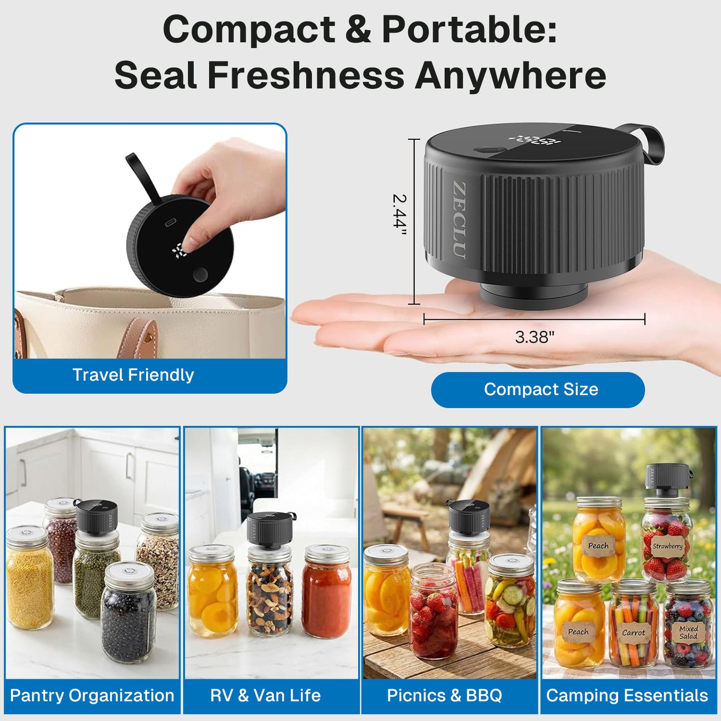 Behome Electric Mason Jar Vacuum Sealer with 20 Pack Lids, Automatic Wide Mouth and Regular Mouth Mason Jar Sealer Kit, Jar Vacuum Sealer for Food Storage and Fermentation, Black