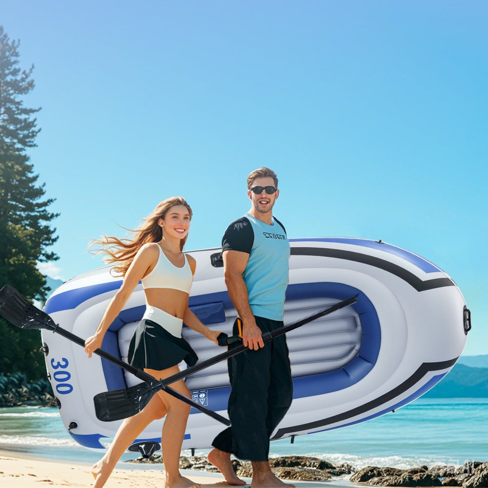 BN-LINK 3-Person Inflatable Boat Series with Seats, Inflatable Raft with a Pair of Deluxe Oars, High-Output Pump, Detachable Fishing Rod Holders, Fishing Boat for Ponds, Lakes, Rivers