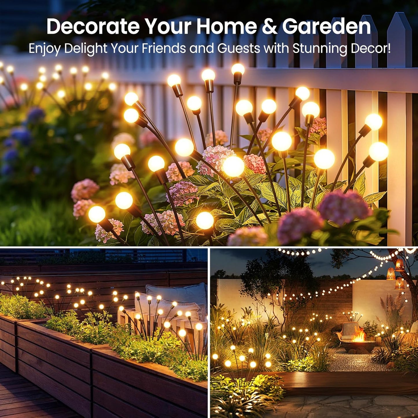 BN-LINK 4 Pack Solar Garden Lights, Auto On/Off 32 LED Solar Swaying Lights Outdoor Waterproof, Firefly Light for Outside Yard Pathway Landscape Decorations (Warm White)