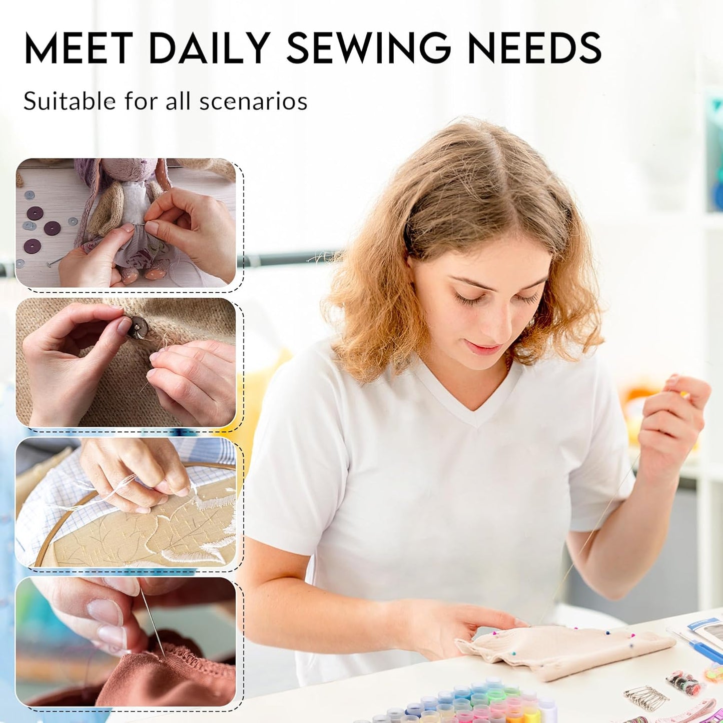 Behome Sewing Kit for Adults, 201Pcs Needle and Thread Kit, Portable Sewing Supplies Accessories for Emergency Clothing Repairs, Travel, and Home Mending