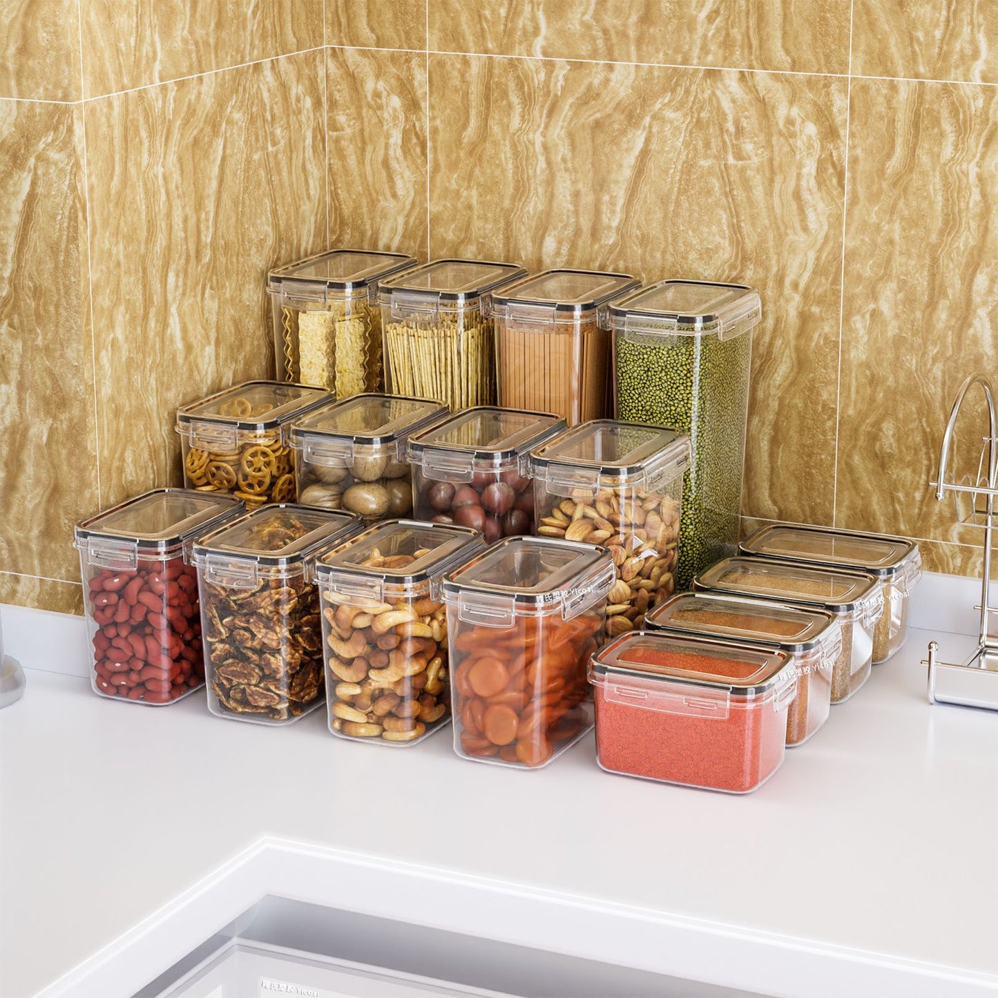 Behome Airtight Food Storage Containers with Lids, 16 pcs Leak-proof Cereal Containers Storage Set, BPA Free Kitchen and Pantry Organization Storage for Dry Food, Flour, Includes 16 Labels & Marker