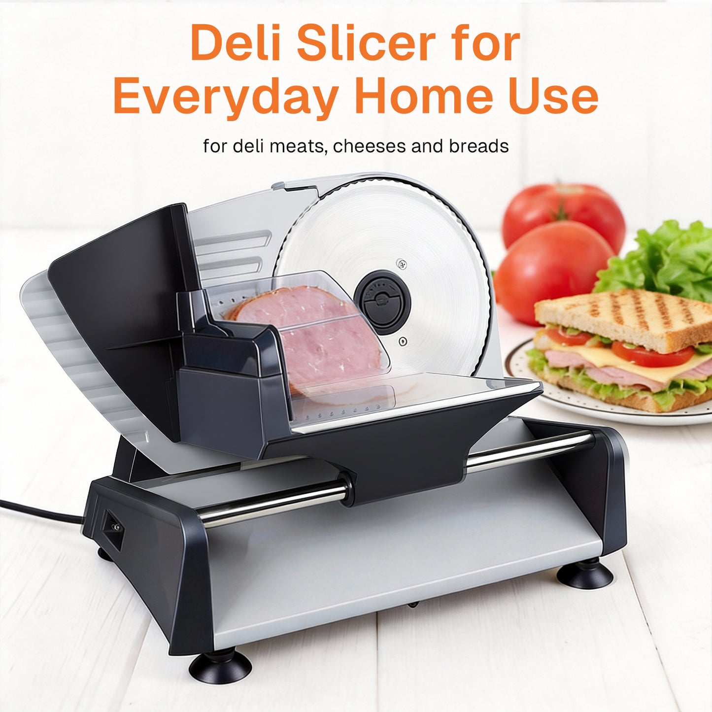 Behome Meat Slicer 200W Electric Automatic Meat, Deli Food Slicer ,Adjustable Thickness for Home Use,Removable 7.5 IN Stainless Steel Blade & Food Pusher,Cuts Meat, Bread and Cheese