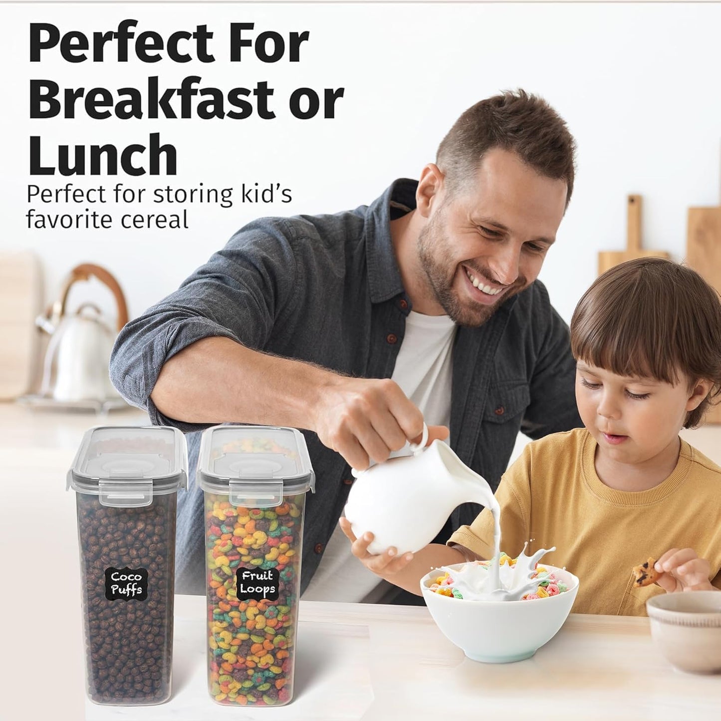 Behome 4 Pack Cereal Containers Storage Set(135.2 oz), Airtight Large Food Storage Containers, BPA-Free Pantry Organization and Storage for Cereal , Rice, Pasta, Includes 24 Labels & Marker Pen
